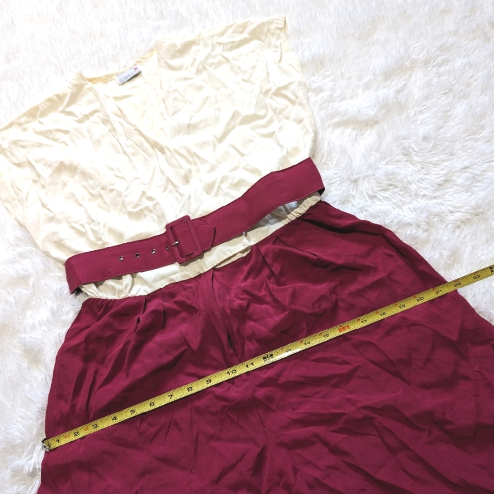 80s Vintage Scarlett Dark Pink & Cream Colorblock Belted Romper 13-14 - Picture 11 of 12
